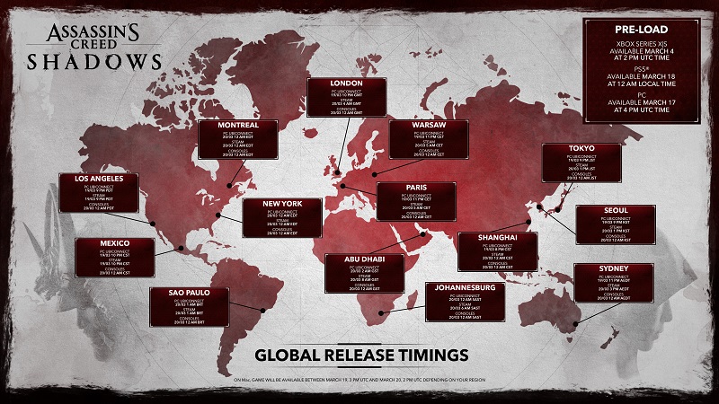 Carte de sortie d'Assassin's Creed Shadows