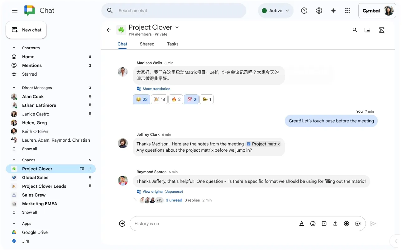 Automatic translation feature in Google Chat