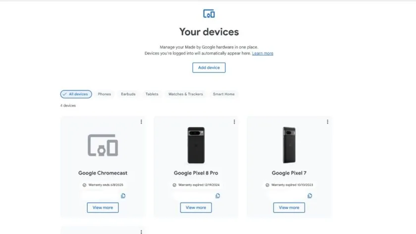 Ілюстрація сторінки 'Ваші пристрої' на Google Store