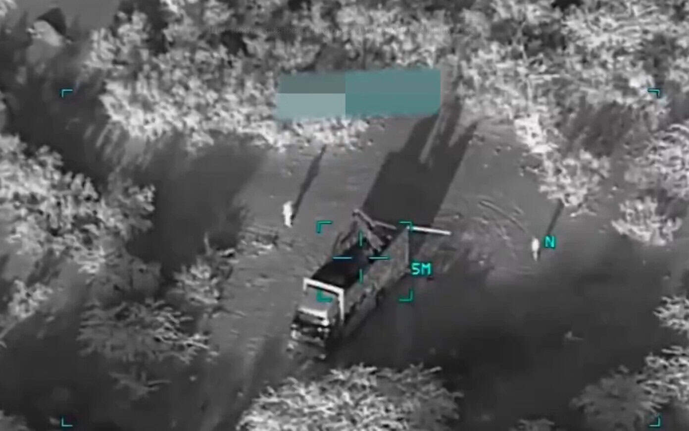 Houthi launcher before being hit