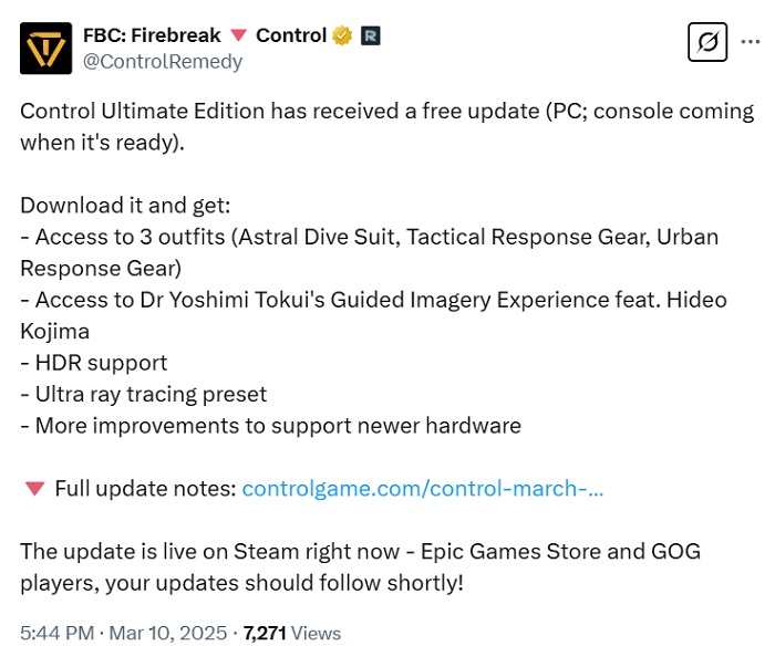 Control update for Ultimate Edition