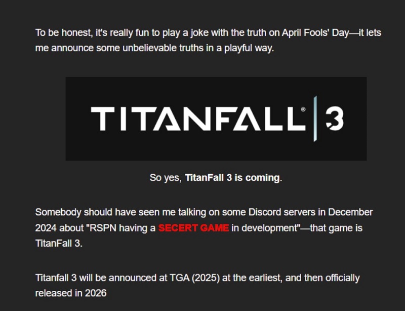 Nouvelles des initiés de Titanfall 3