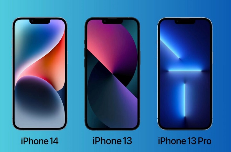 Illustration de l'iPhone 14, 13 et 13 Pro avec une découpe en forme d'encoche