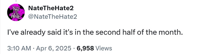 A screenshot of Nate the Hate's post at X