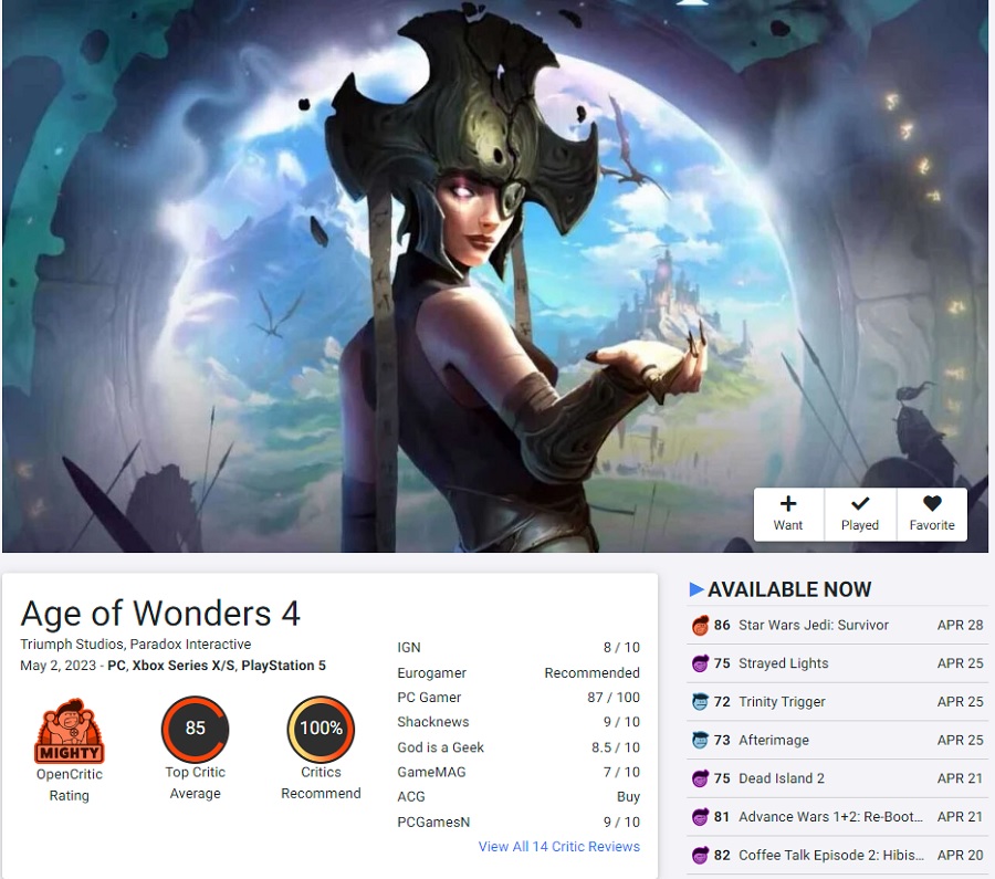 Paradox Interactive has released the release trailer for the fantasy strategy game Age of Wonders 4. Critics are pleased with the game and recommend it for review-2