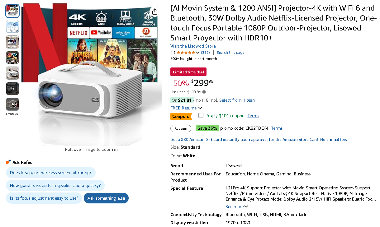 Screenshot of the Lisowod L61 Pro. Source: Amazon