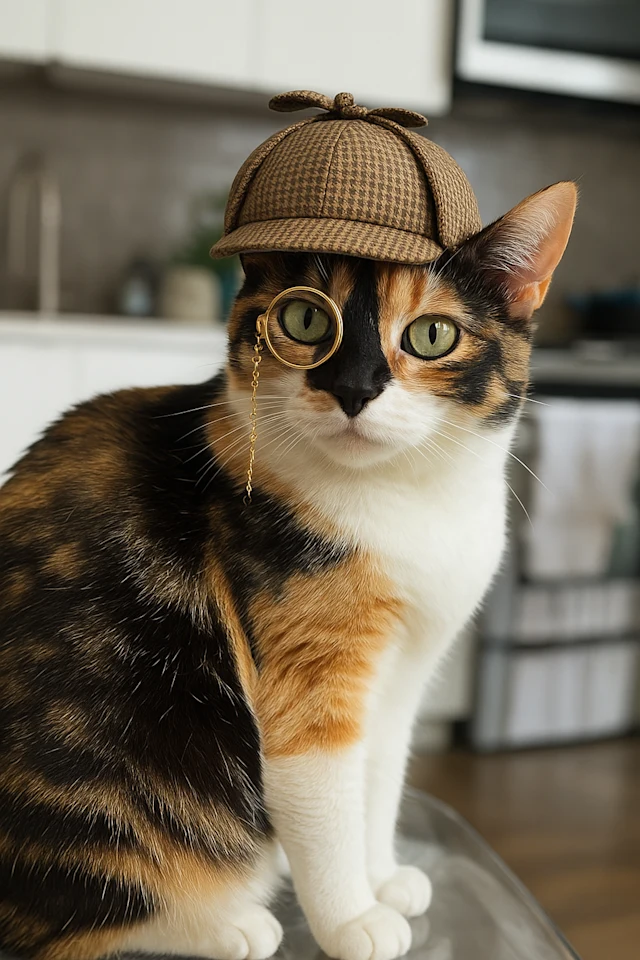 A cat with a detective's hat