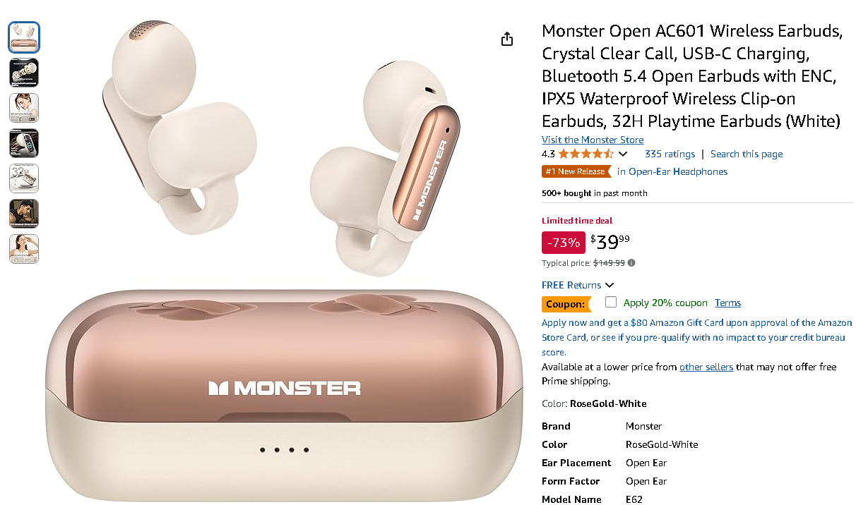 Monster Open AC601 Wireless Earbuds Monster Open AC601 Wireless Earbuds