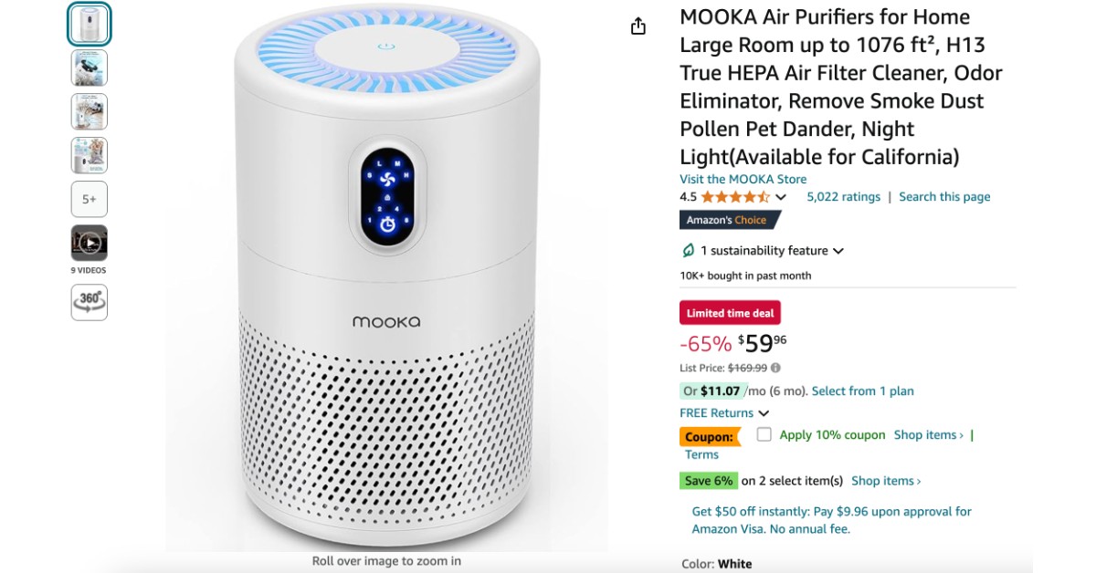 MOOKA Air Purifiers for Home - NOW $110 Discount! MOOKA Air Purifiers for Home - NOW $110 Discount!