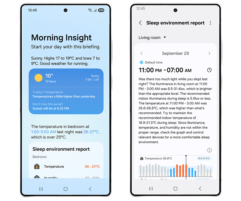 Sleep environment summary card in Galaxy Now Briefing