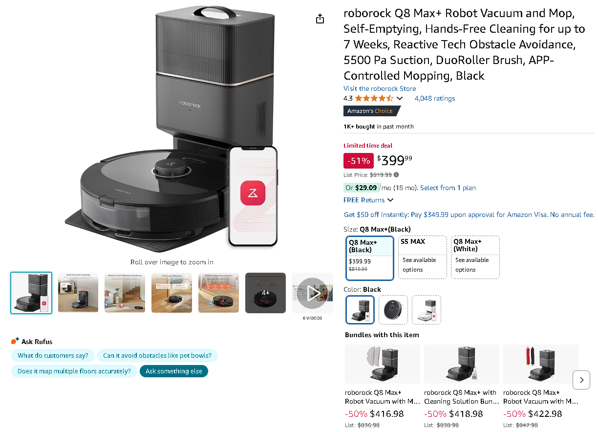 Roborock Q8 Max+ Robot Vacuum Screenshot of the Roborock Q8 Max+