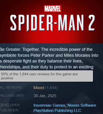 Відгуки Marvel's Spider-Man 2 у Steam