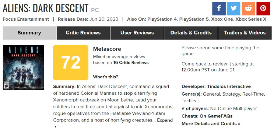 Great Game with Bad Optimisation: Critics praise Aliens: Dark Descent for its great gameplay, but remain unhappy about its technical state-2