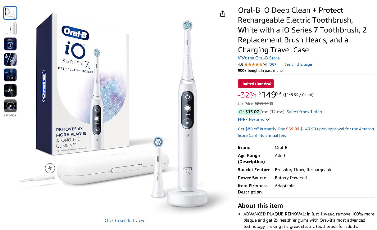Screenshot of the Oral-B iO Deep Clean + Protect
