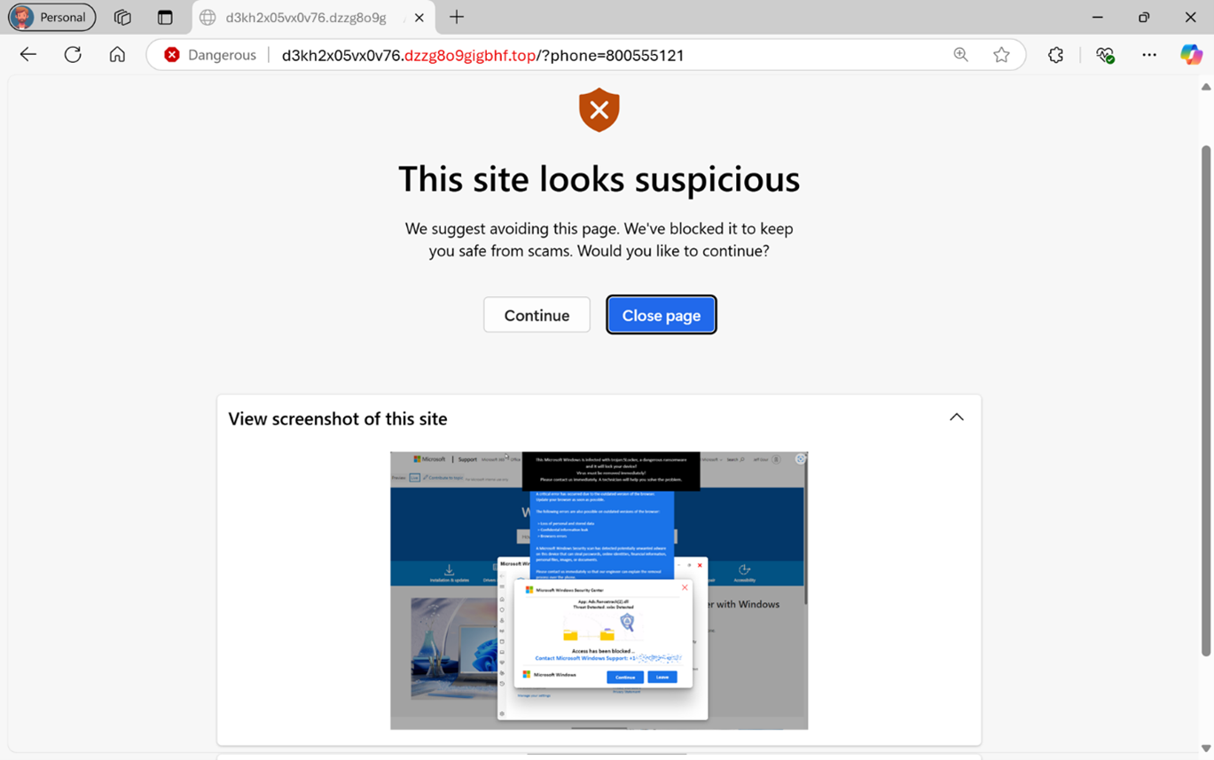 Scareware blocker window with blocked item