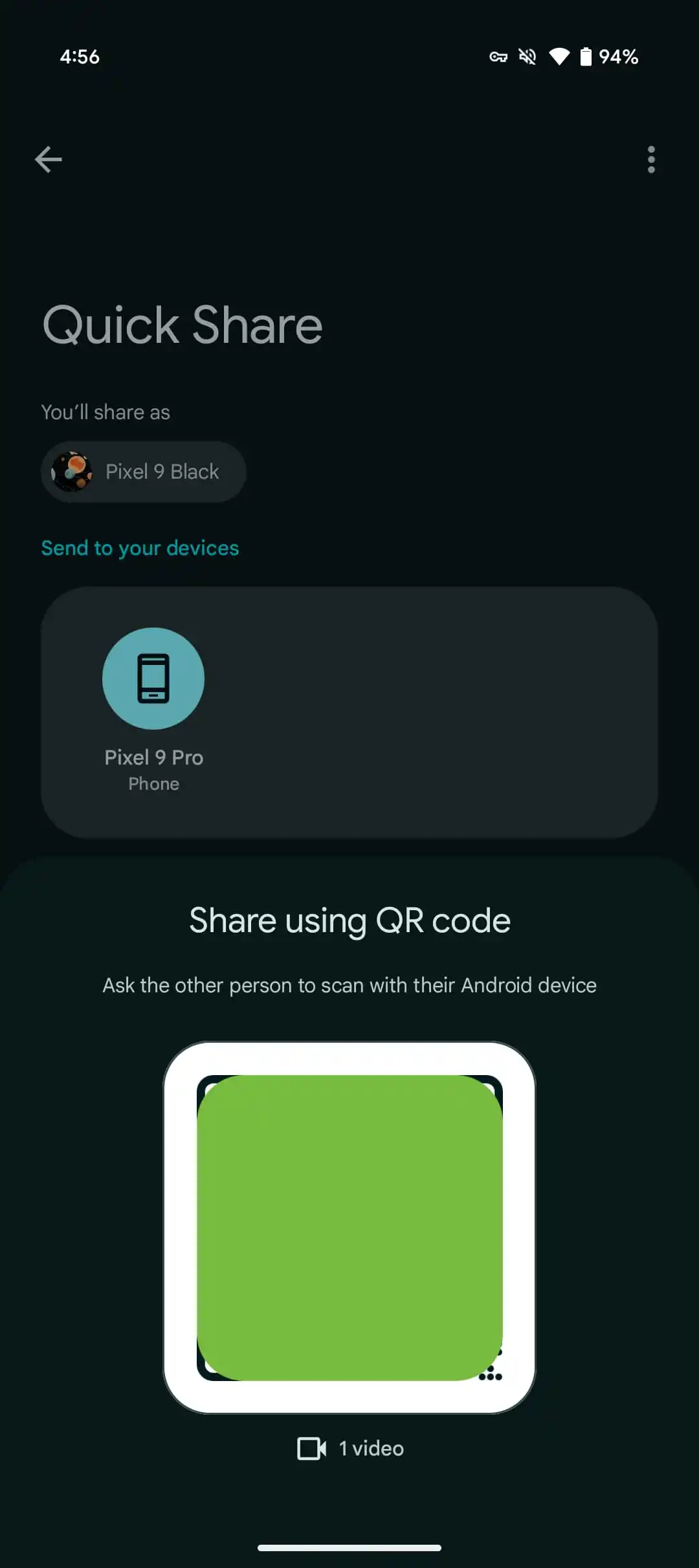 QR-код для обміну файлами в Quick Share