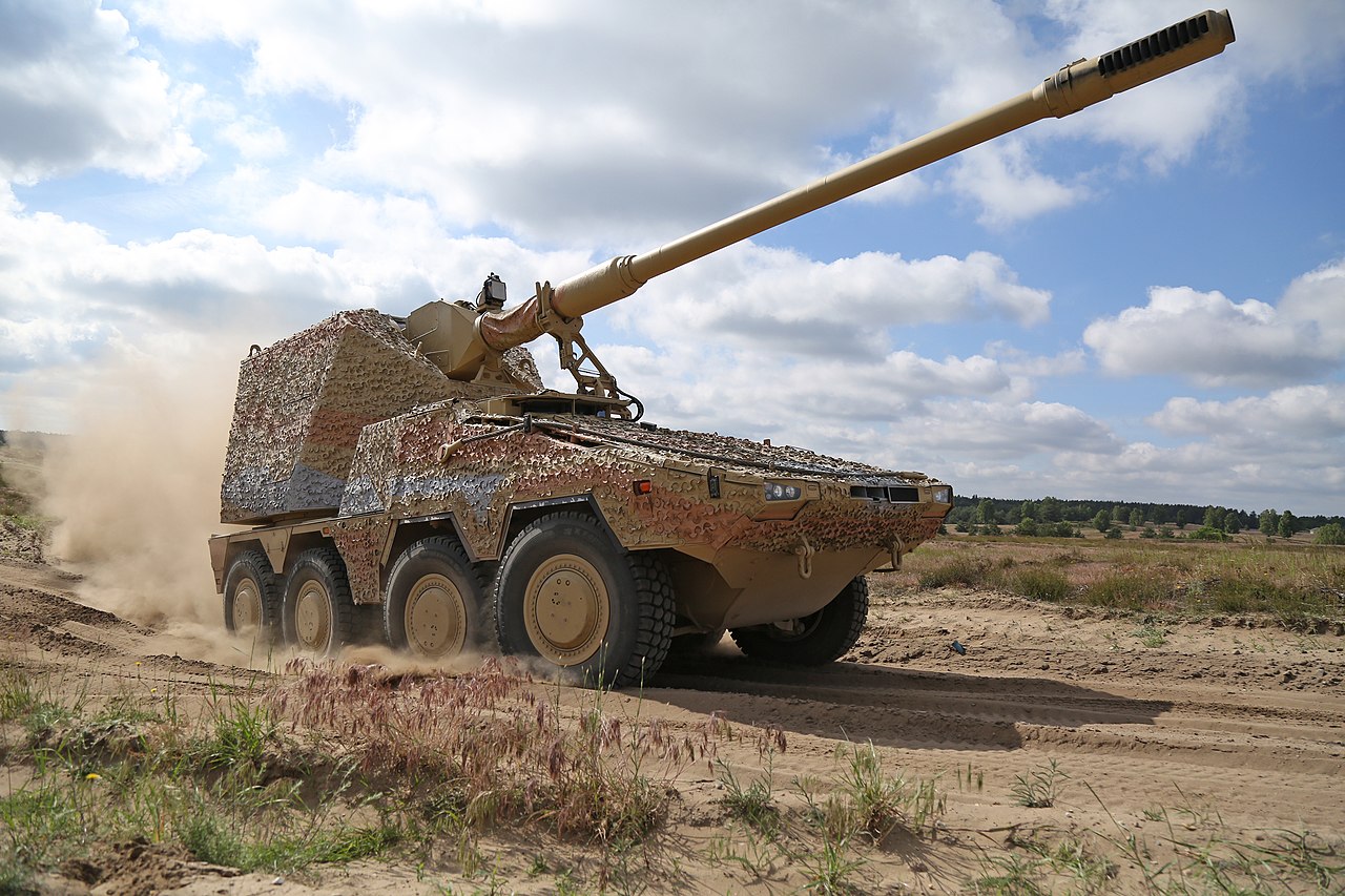 German 155 mm wheeled self-propelled gun on the Boxer armoured personnel carrier chassis