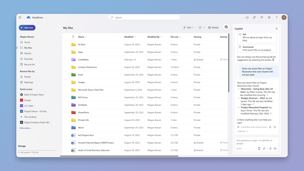 Microsoft a annoncé l'introduction de Copilot dans le stockage en nuage OneDrive