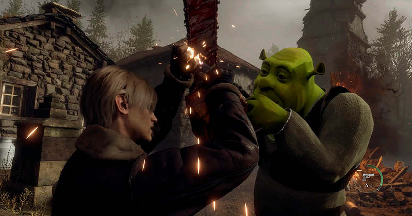 C'est le moment où vous vous enfuyez. Pour Resident Evil 4 Chainsaw Demo, il y a une modification qui ajoute Shrek.