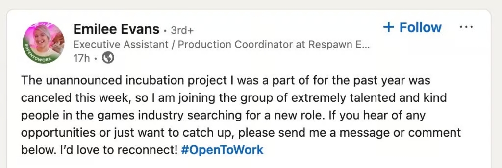 Screenshot of the producer's post on LinkedIn