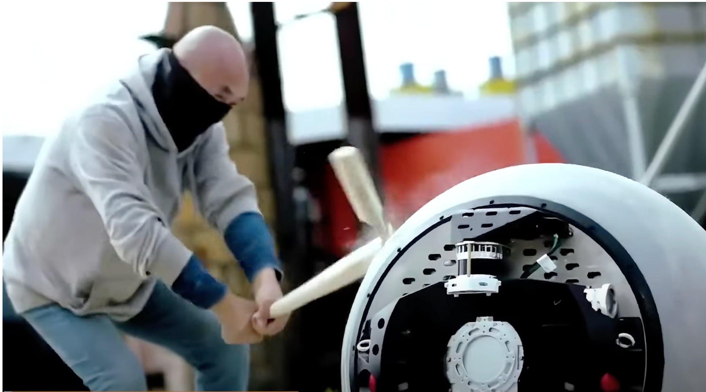 The Rotunbot RT-G robot can withstand impacts of up to 4 tonnes, a frame from the CCTV video