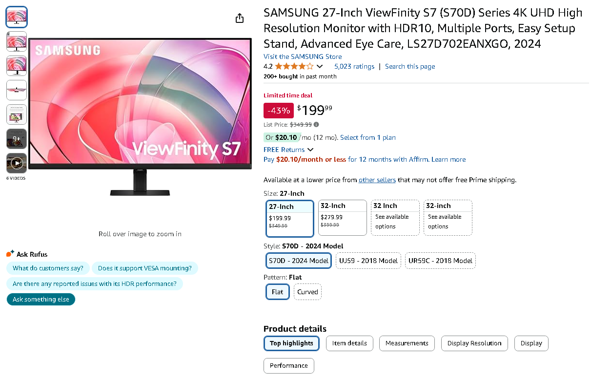 SAMSUNG ViewFinity S7 27-inch Monitor SAMSUNG ViewFinity S7 27-inch Monitor