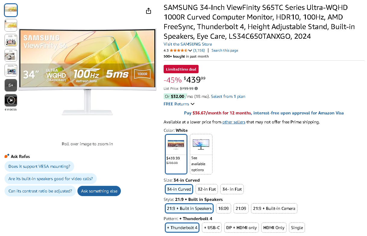 SAMSUNG 34-Inch ViewFinity S65TC Monitor SAMSUNG 34-Inch ViewFinity S65TC Monitor