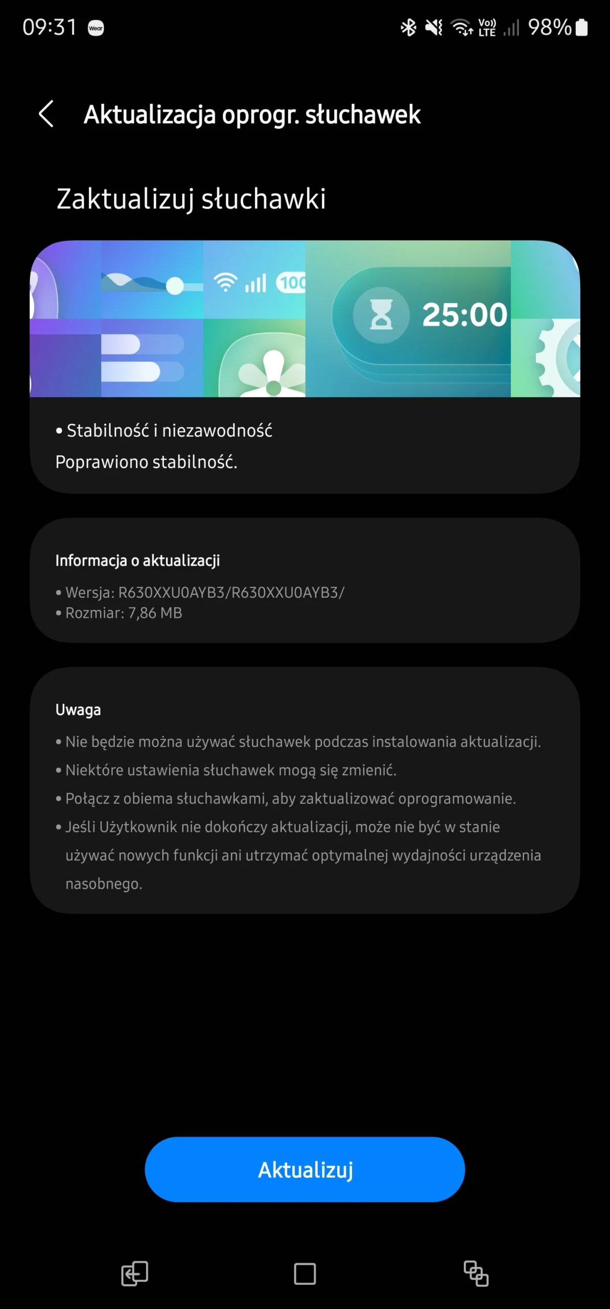 Скріншот з оновленням для Samsung Galaxy Buds 3 Pro