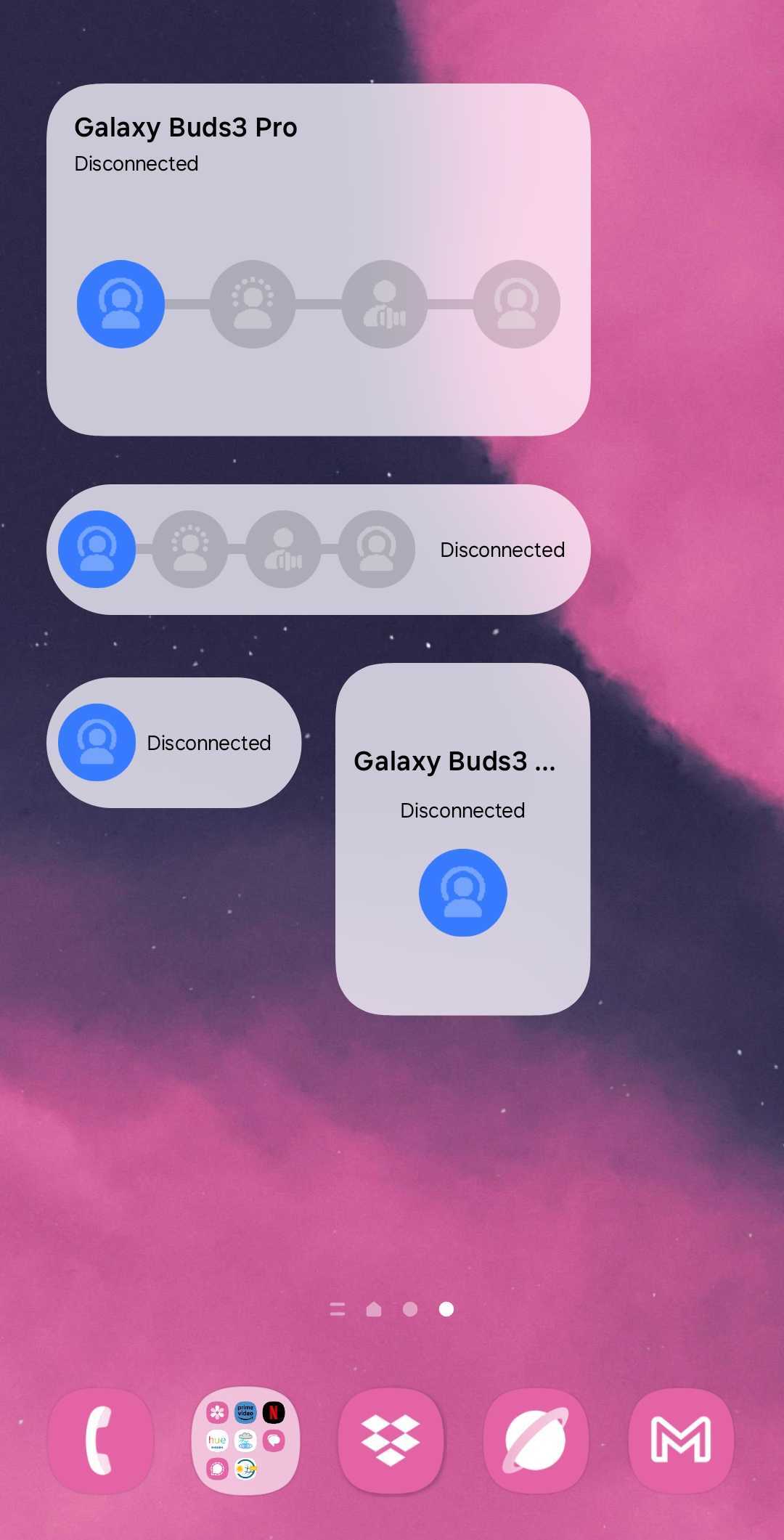 Widget Galaxy Buds 3 Pro avec fond transparent dans One UI 7.0
