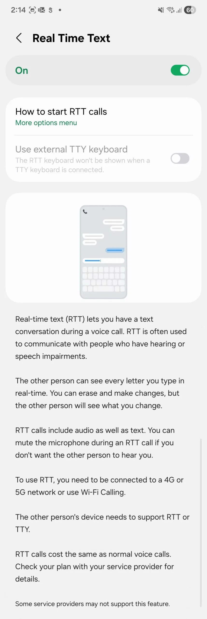 Real Time Text (RTT) on One UI 8 based on Android 16 for the Galaxy S25. Illustration: SamMobile