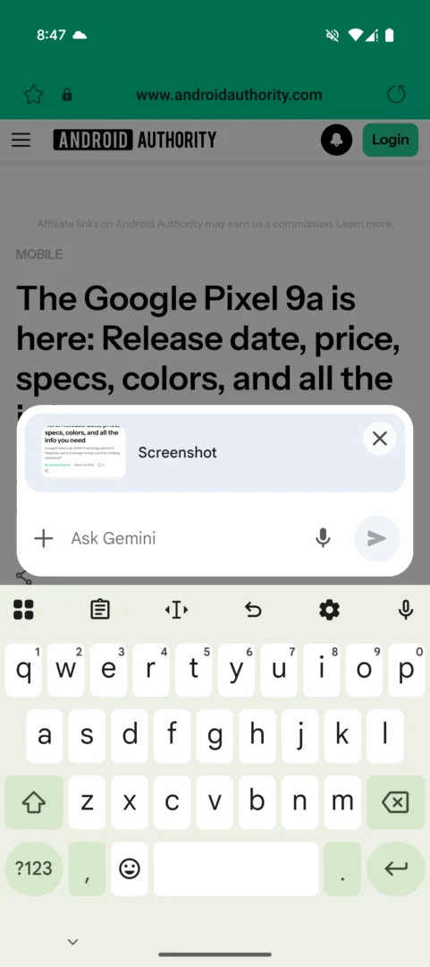 Image d'un test de résumé de page web dans Samsung Internet avec Gemini