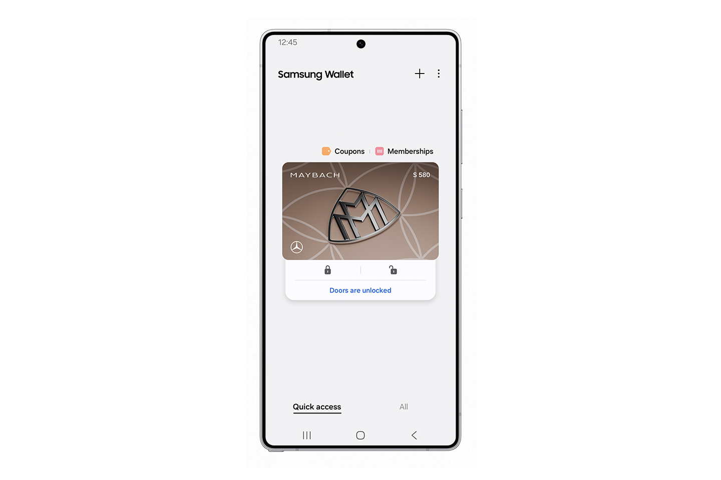 Скриншот Samsung Wallet с цифровым ключом к Mercedes-Benz