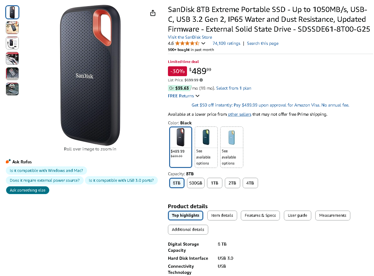 SanDisk 8TB Extreme Portable SSD SanDisk 8TB Extreme Portable SSD