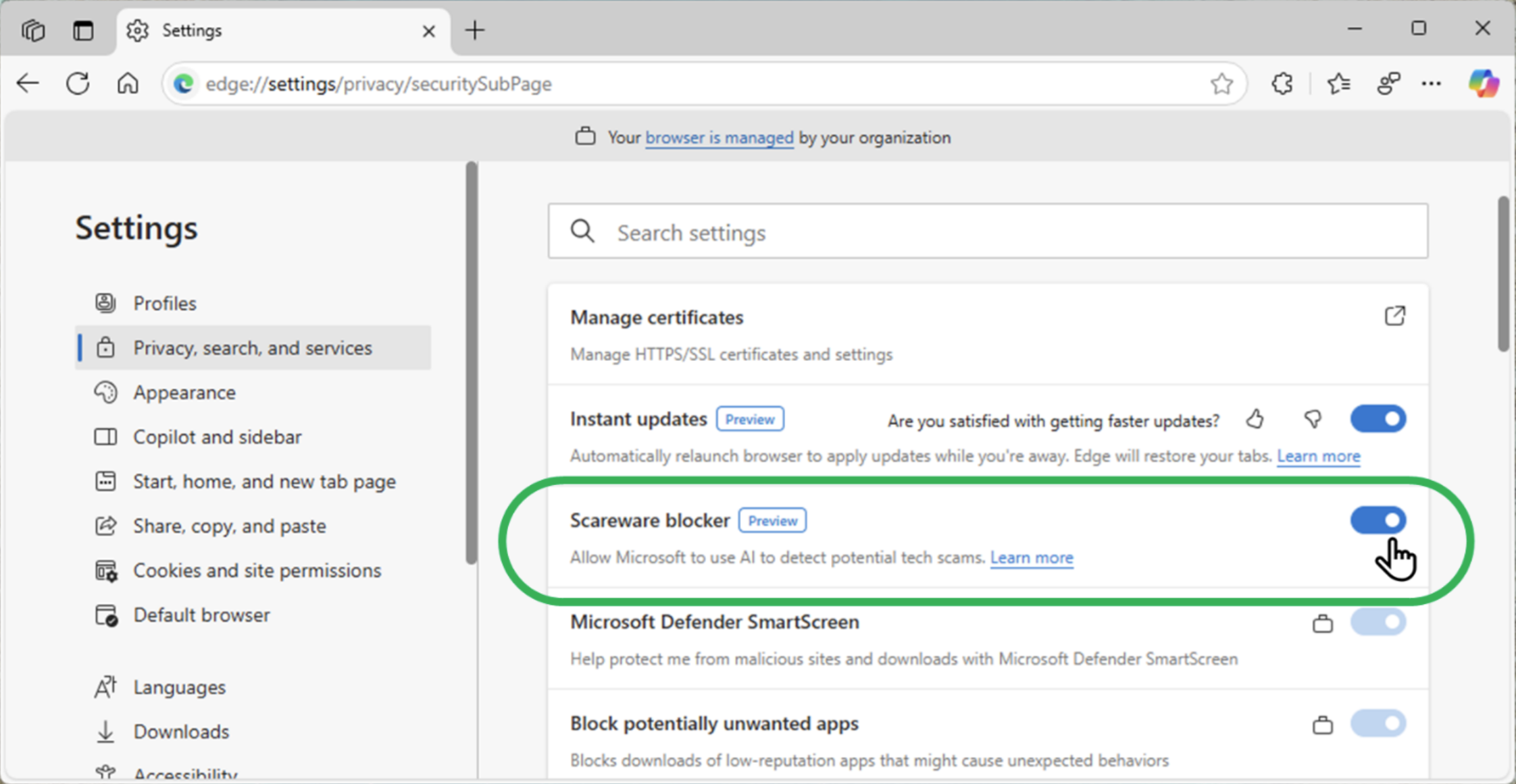 Instructions on how to enable the Scareware blocker
