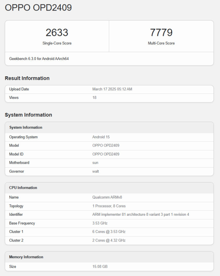 Характеристики OnePlus Pad 2 Pro на Geekbench
