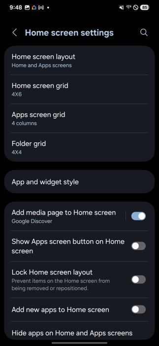 Setting up the home screen in One UI 7