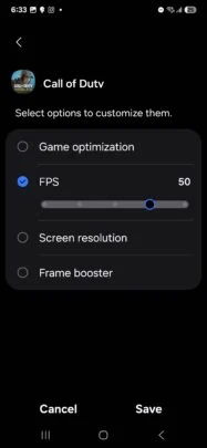 Остаточний скріншот Game Booster з Galaxy S25