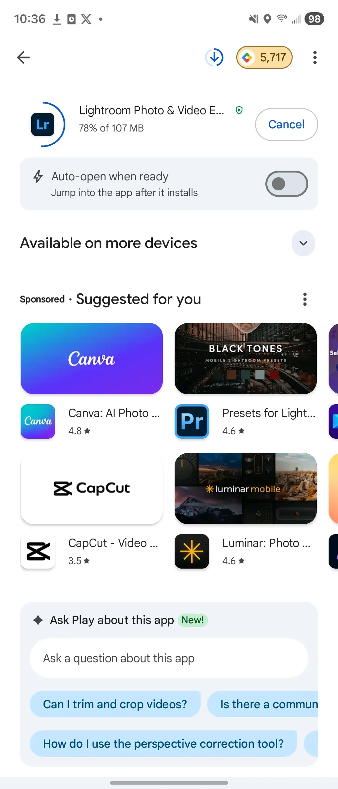 Скриншот Google Play Store