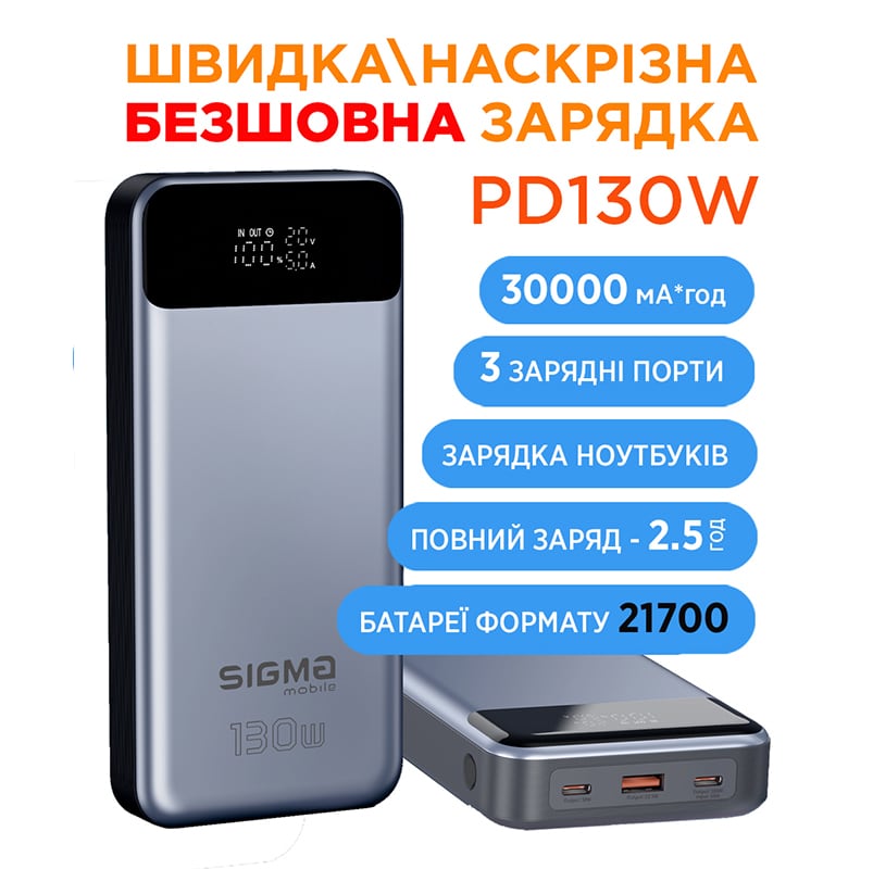 Пауербанк SI30A7QLX PD130W від Sigma mobile