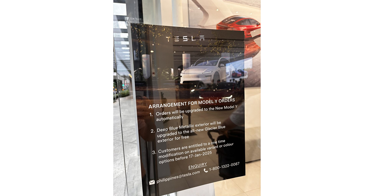 Tesla Model Y order update announcement in the Philippines