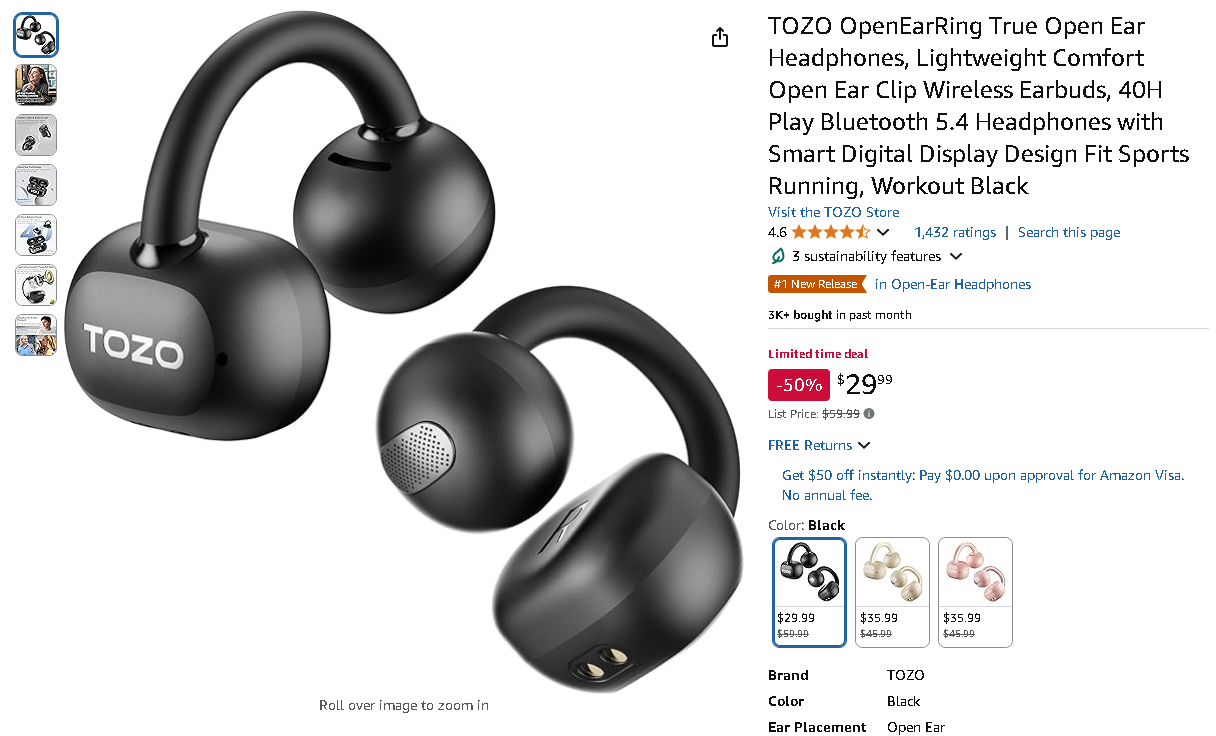 TOZO OpenEarRing Headphones TOZO OpenEarRing Headphones image