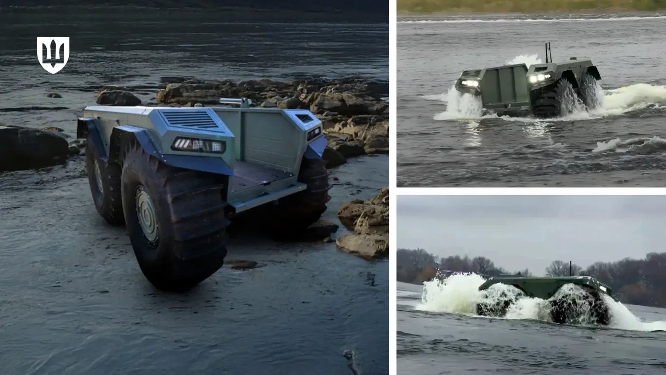 Амфібійна безекіпажна платформа UNEX UGV, ілюстрація Міноборони України.