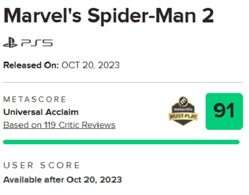 100% of the recommendations speak for themselves: critics rave about Marvel's Spider-Man 2 and praise Insomniac Games' excellent work-3