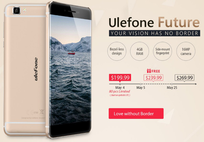 Акционная цена на безрамочный смартфон Ulefone Future в Gearbest