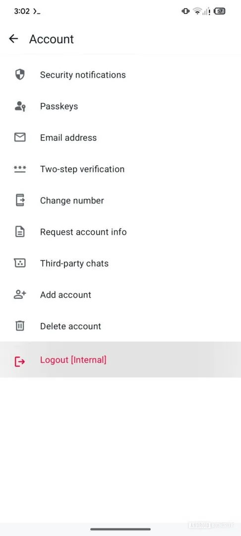 Опция выхода из WhatsApp с удалением всех данных