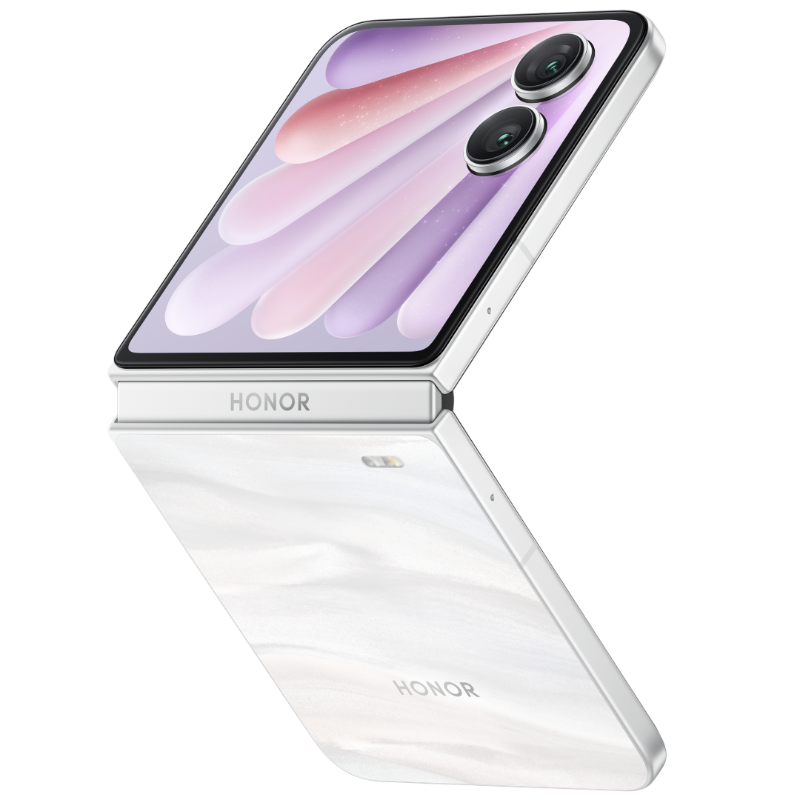 Design of the Honor Magic V Flip 2 smartphone in white