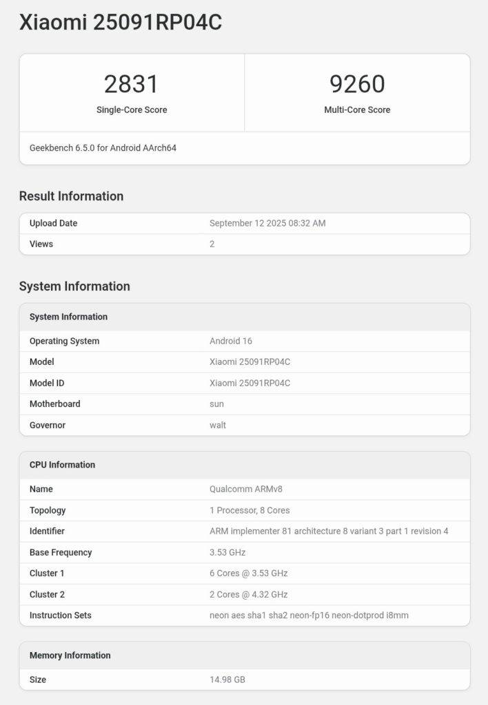 Тест продуктивності Xiaomi Pad 8 Pro на Geekbench