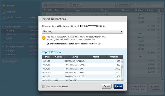 Записки маковода: приложение YNAB 4 для управления личными финансами-4 Импорт из QFX, OFX, QIF и CSV файлов.