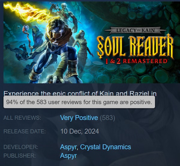 Steam player reviews of Legacy of Kain Soul Reaver 12 Remastered
