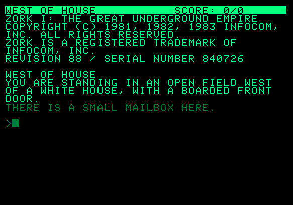 Screenshot of ZORK game